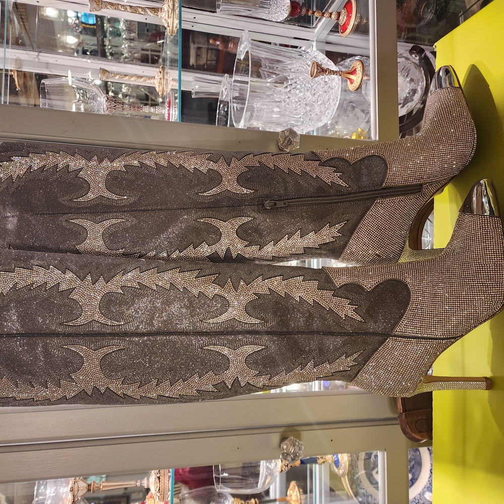 Gianni Bini Silver Heeled Boots with Intricate Design